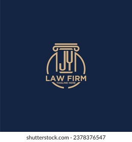 Monograma inicial de JY para bufete de abogados con línea de círculo creativo