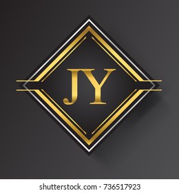 JY Letter logo in a square shape gold and silver colored geometric ornaments.