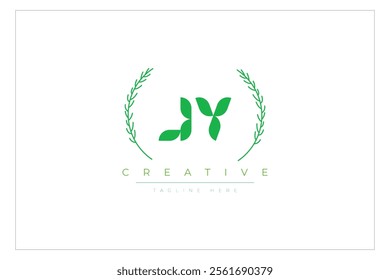 JY letters eco logo with leaf. Fresh nature and healthy leaf logo design.