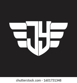 JY Logo monogram with emblem and wings element design template