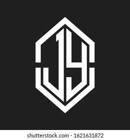 JY Logo monogram with hexagon shape and outline slice style with black and white