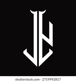 JY-Logo-Monogramm mit Hornform, einzelne schwarz-weiße Designvorlage auf schwarzem Hintergrund