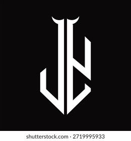 Monograma del logotipo de JY con la forma del cuerno aislada Plantilla de diseño blanco y negro sobre fondo negro