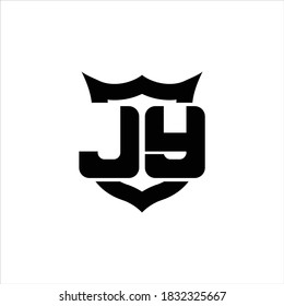 JY Logo monogram with shield around crown shape design template on white background
