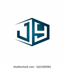 JY monogram logo with hexagon shape and negative space style ribbon design template