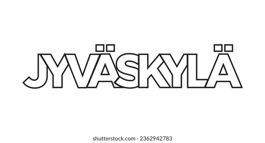 Jyvaskyla in the Finland emblem for print and web. Design features geometric style, vector illustration with bold typography in modern font. Graphic slogan lettering isolated on white background.