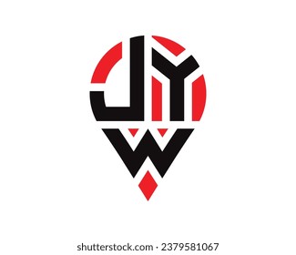 JYW letter location shape logo design. JYW letter location logo simple design.