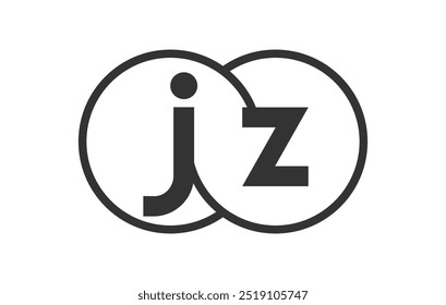 JZ business company emblem with outline rounds and letters j z. Logo template of two merged circles for brand identity, logotype. Vector Infinity symbol  and technology sign.