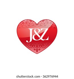J&Z initial letter couple logo with ornament heart shape