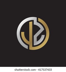 JZ initial letters looping linked circle elegant logo golden silver black background