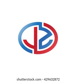 JZ initial letters looping linked ellipse logo red blue