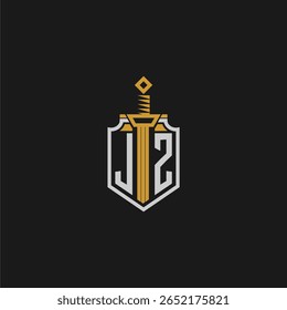 Monograma inicial JZ para imagem de escudo e espada