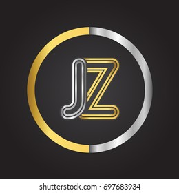 JZ Letter logo in a circle. gold and silver colored. Vector design template elements for your business or company identity.