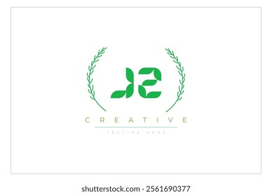 JZ letters eco logo with leaf. Fresh nature and healthy leaf logo design.