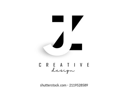 Letras JZ Logotipo con diseño de espacio negativo. Ilustración vectorial con tipografía geométrica. Icono creativo con letras.