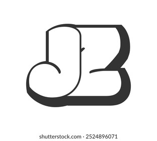 JZ logo, bubble comic lettering, rounded in graffiti style black and white silhouette. Trendy preschool J and Z letter text for festival party, personal initials, children funky print and web. Vector