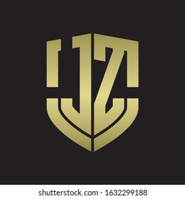 JZ Logo monogram with emblem shield shape design isolated gold colors on black background