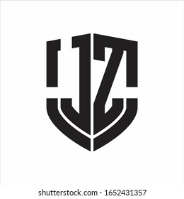 Monograma del logotipo JZ con diseño de forma de escudo de emblema aislado sobre fondo blanco