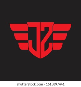 JZ Logo monogram with emblem and wings element design template on red colors