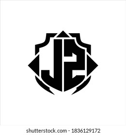 JZ Logo monogram with shield line and 3 arrows shape design template on white background