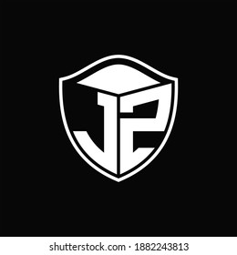 JZ Logo monogram shield shape with outline rounded design template on black background