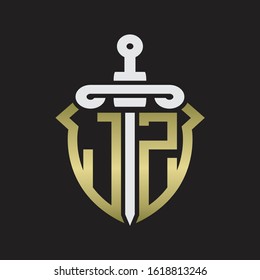 JZ Logo monogram with sword and shield combination isolated with gold colors