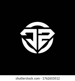 JZ monogram logo with diamond shape and ring circle rounded design template