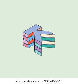 K 3d stacked alphabet letter. K monogram. colourful blocks on green colour background.