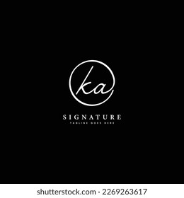 K, A, KA Initial letter handwritten and signature vector logo. Business template in round shape line art