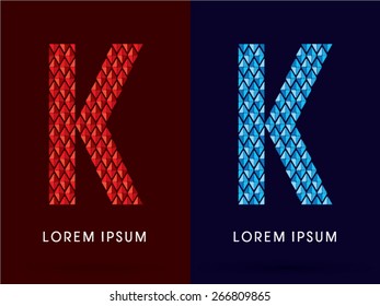 K ,Abstract font, concept hot and cool, fire and ice, graphic, vector.