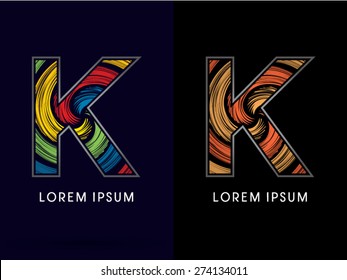 K ,Abstract , font, concept Spin,designed using colors and gold silver bronze grunge brush,sign ,logo, symbol, icon, graphic, vector.