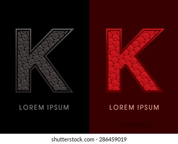 K, Abstract Font, Text, Typography, concept luxury hot and dark, red and black, pattern, graphic vector.