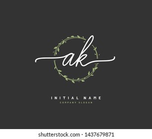 A K AK Beauty vector initial logo, handwriting logo of initial signature, wedding, fashion, jewerly, boutique, floral and botanical with creative template for any company or business.