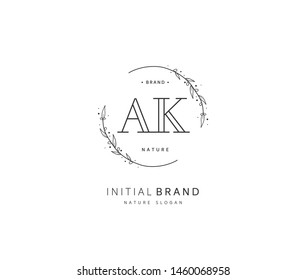A K AK Beauty vector initial logo, handwriting logo of initial signature, wedding, fashion, jewerly, boutique, floral and botanical with creative template for any company or business.