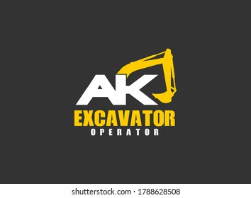 A K AK Initial excavator logo. Excavator logo template vector. Heavy equipment logo vector for construction company. Creative excavator illustration for logo template.