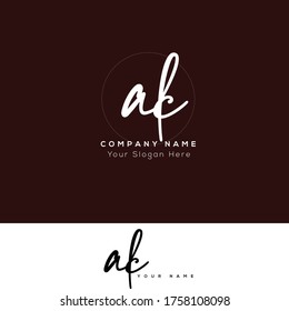 Una letra inicial de K AK y logotipo de firma.	
