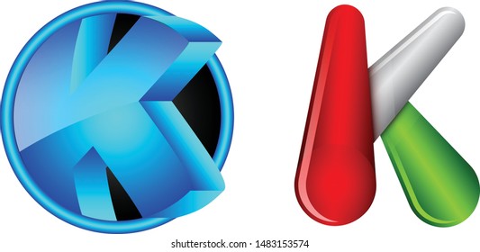 K alphabet 3D text LOGO 