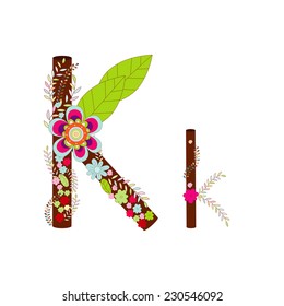 K Alphabet Flower Font Vector