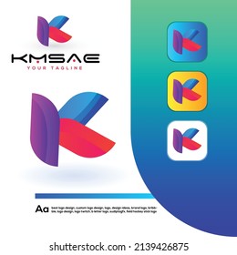 K Diseño de logotipo de hoja de degradado de letras de alfabeto. Resumen Modelo de diseño de vectores de logotipo colorido