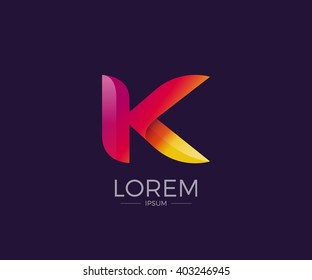 K Alphabet letter logo. Abstract Glossy Colorful logotype vector design template.