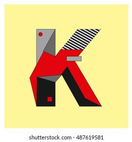 K Alphabet letter logo. Abstract Memphis style Colorful logotype vector design template.