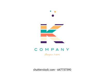 k alphabet letter logo colors colorful line stripe font creative text dots company vector icon design template