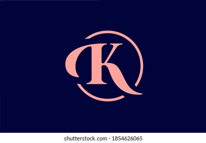 K alphabet letter logo icon in pink and blue colors. Elegant circle design for company and business