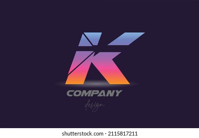 K alphabet letter logo icon with sliced style and colorful design. Creative template for company and business 