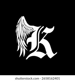 K Alphabet letters Logo vector, with a wing-like logo on the back 