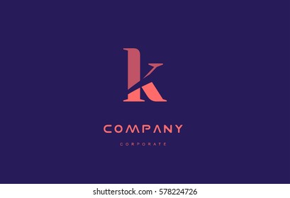 k alphabet small letter blue pink creative design vector company logo icon template 