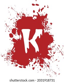 K - Alphabet with splash and spray effect and red background.