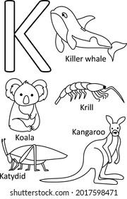 K animals names, Alphabet coloring for kids, Alphabet animals coloring page, ABC coloring, Preschool education