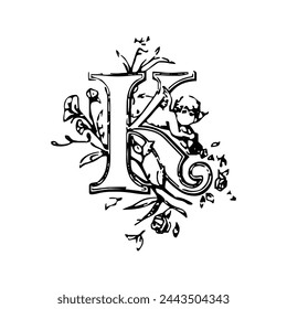 k art antique beauty black botany element garden flower leaf icon design