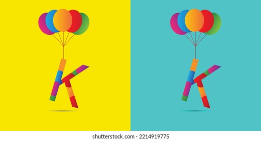 k birthday letter logo design with balloons for wish a birthday girl or boy